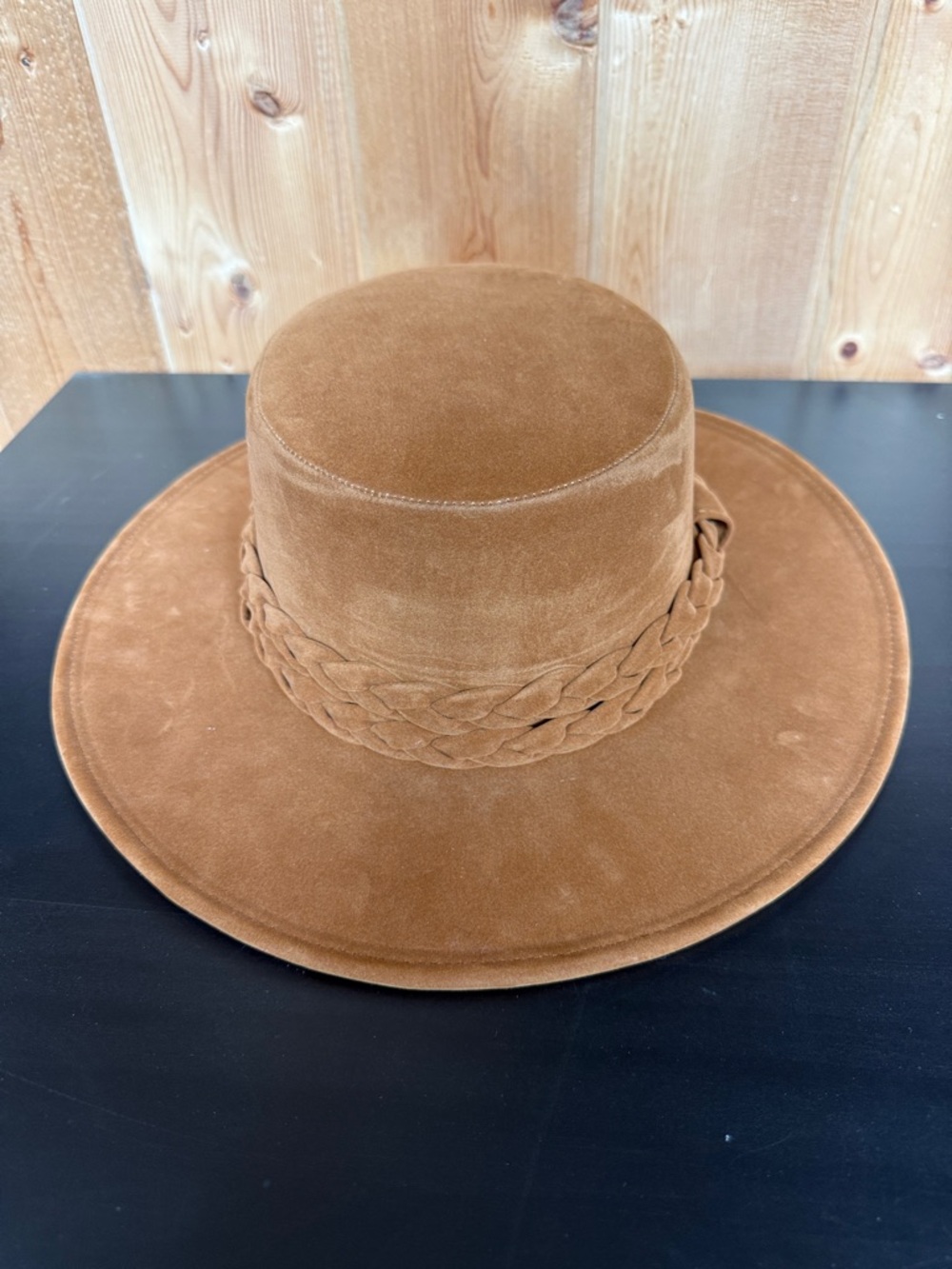 Women’s Suede Braided Wide-Brim Hat - Brown